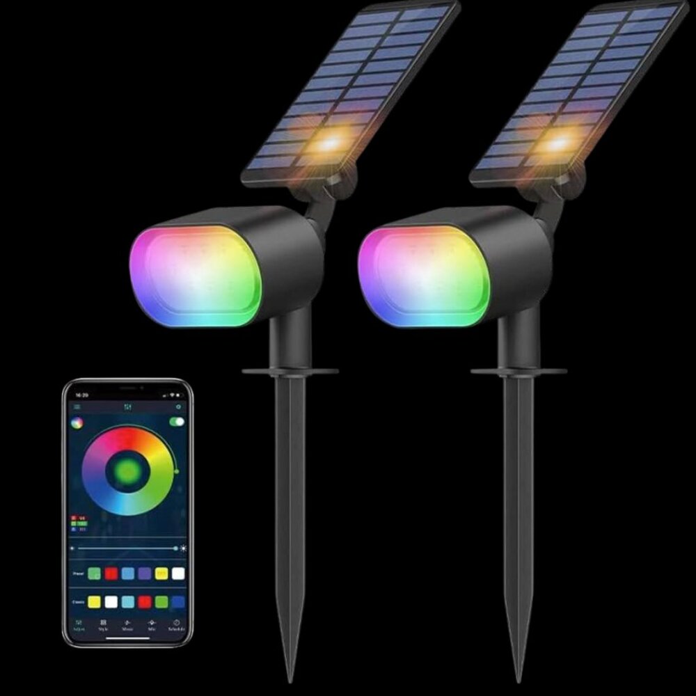 Bluetooth Smart App Controlled Solar RGBW Outdoor Spotlights